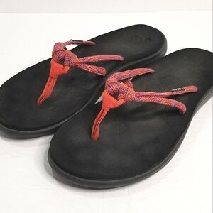 Teva Women's Voya Tri 'Mush' Topsole Flip Flops- Pink/Purple Strap- Size 9